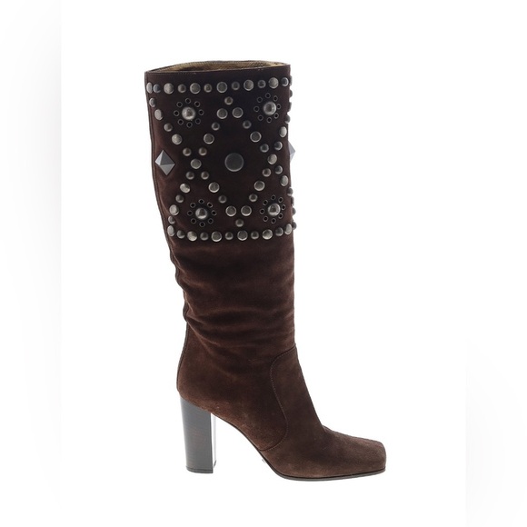 Dolce & Gabbana Vintage Suede Heel Boots Studded Square Toe Runway 2002 Y2K 36.5 - Picture 2 of 16